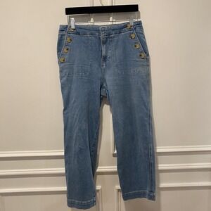 Talbots Sailor Flare Jeans Women's 6 Dark Wash Gold Button NWT